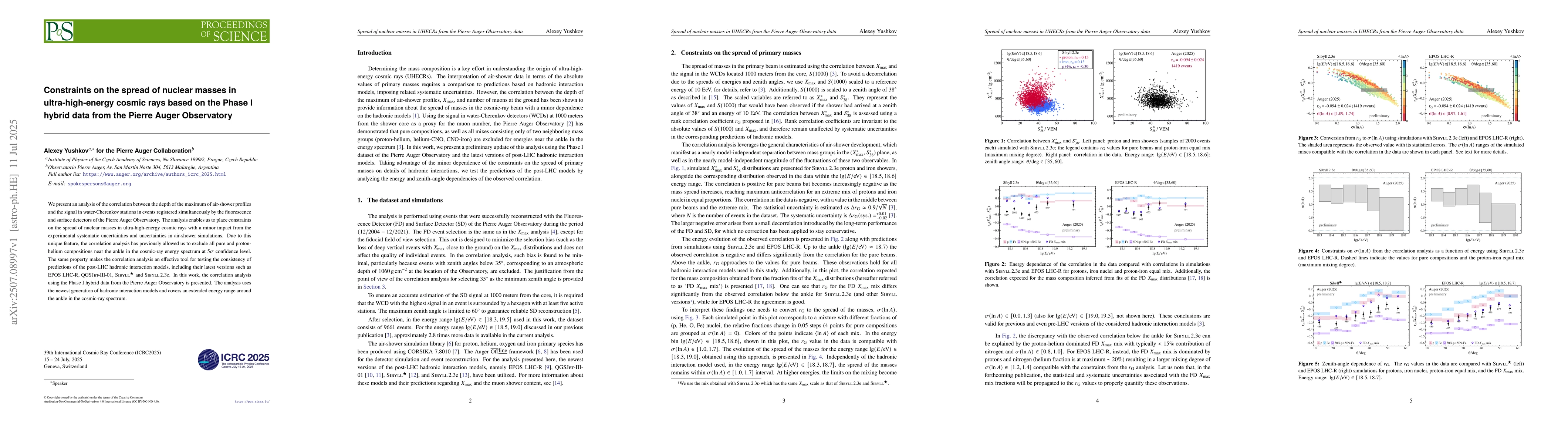Thumbnail for Constraints on the spread of nuclear masses in ultra-high-energy cosmic
  rays based on the Phase I hybrid data from the Pierre Auger Observatory