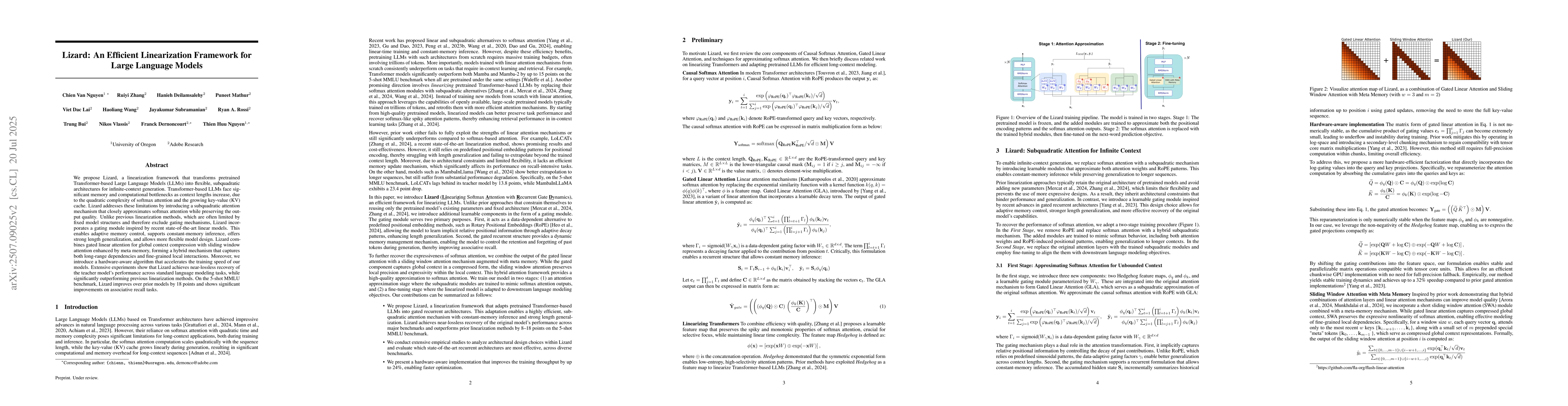 Thumbnail for Lizard: An Efficient Linearization Framework for Large Language Models