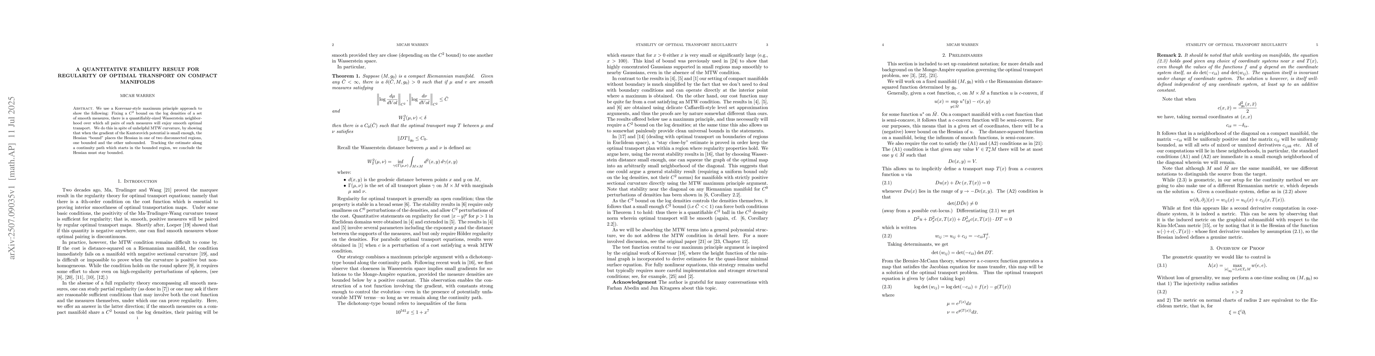 Thumbnail for A quantitative stability result for regularity of optimal transport on
  compact manifolds