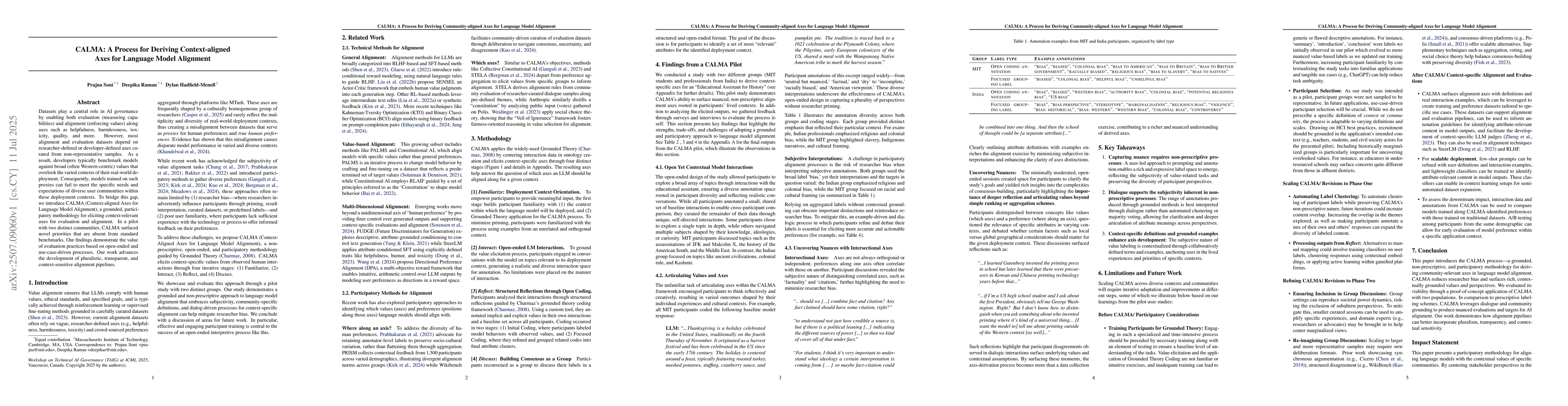 Thumbnail for CALMA: A Process for Deriving Context-aligned Axes for Language Model
  Alignment