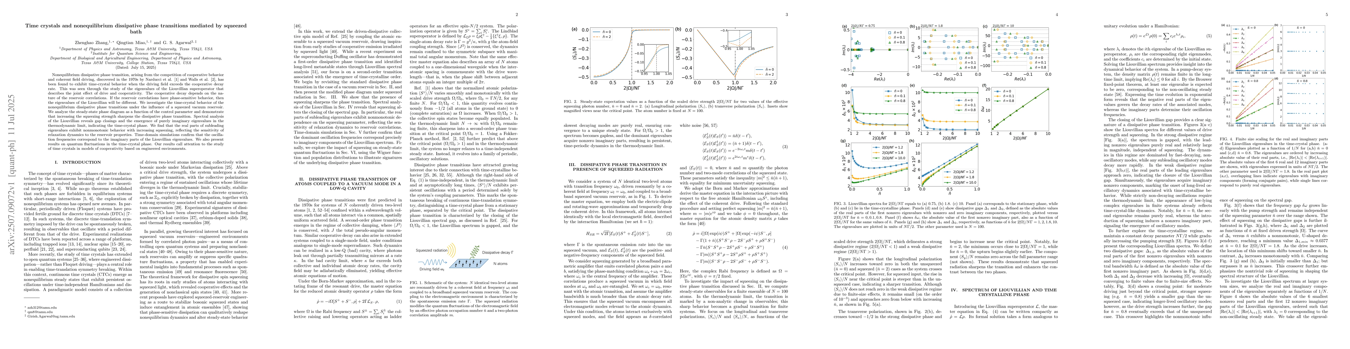 Thumbnail for Time crystals and nonequilibrium dissipative phase transitions mediated
  by squeezed bath