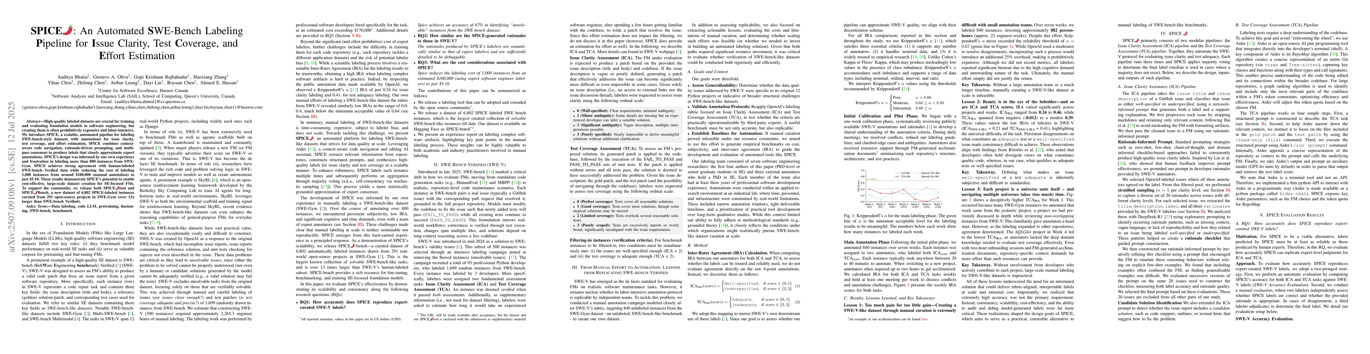 Thumbnail for SPICE: An Automated SWE-Bench Labeling Pipeline for Issue Clarity, Test
  Coverage, and Effort Estimation