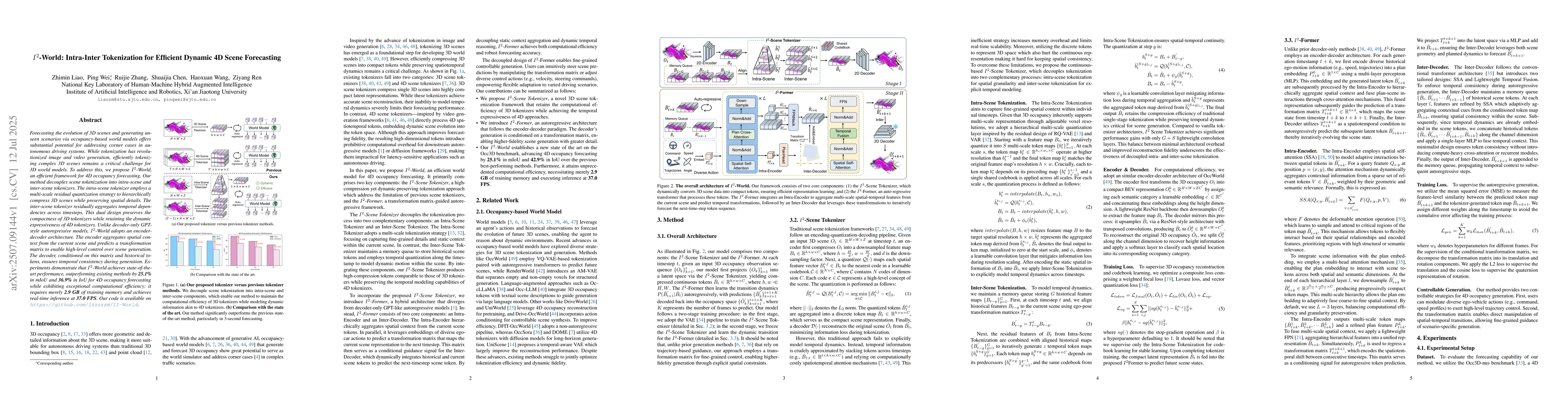 Thumbnail for $I^{2}$-World: Intra-Inter Tokenization for Efficient Dynamic 4D Scene
  Forecasting