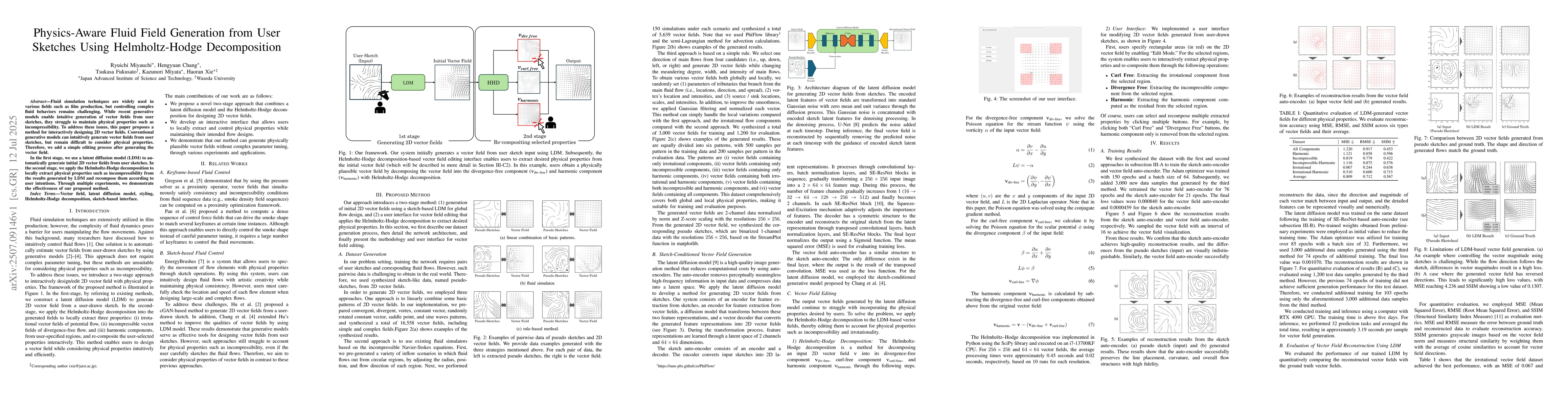 Thumbnail for Physics-Aware Fluid Field Generation from User Sketches Using
  Helmholtz-Hodge Decomposition