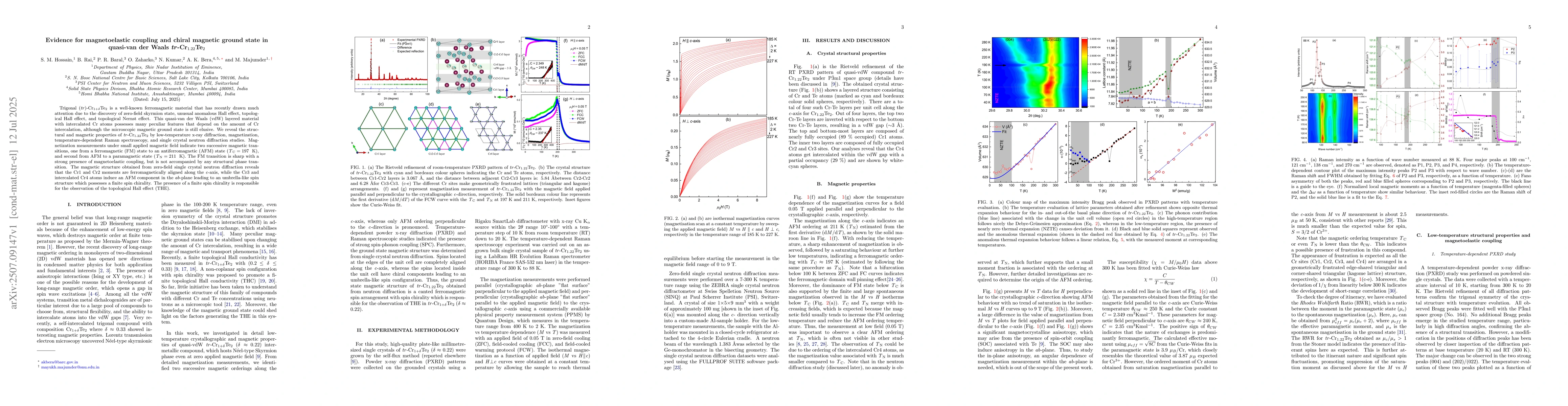 Thumbnail for Evidence for magnetoelastic coupling and chiral magnetic ground state in
  quasi-van der Waals tr-Cr$_{1.22}$Te$_{2}$