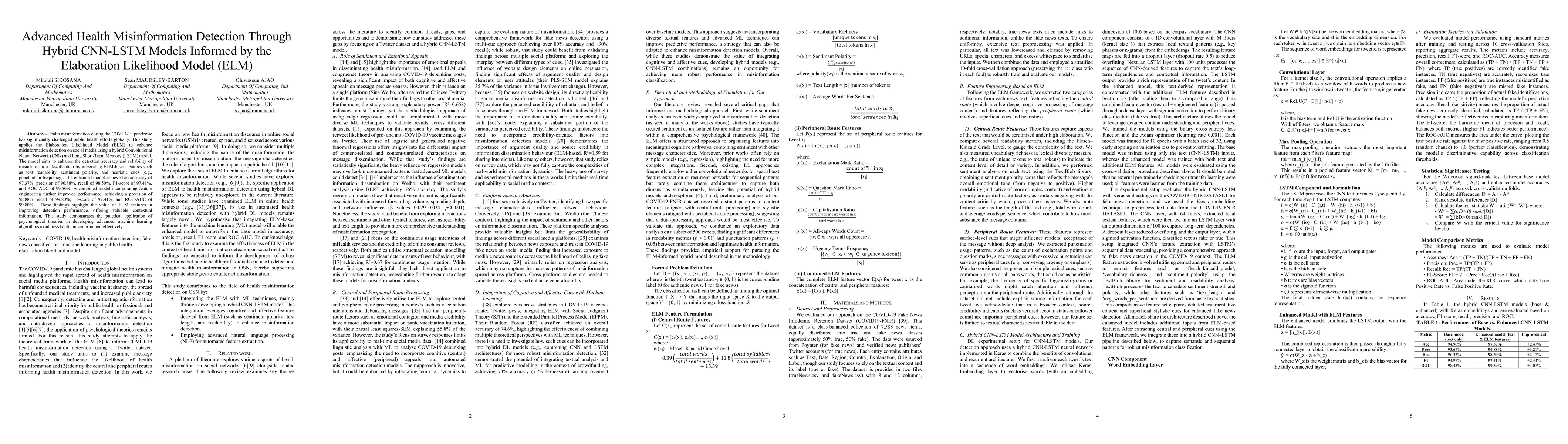 Thumbnail for Advanced Health Misinformation Detection Through Hybrid CNN-LSTM Models
  Informed by the Elaboration Likelihood Model (ELM)