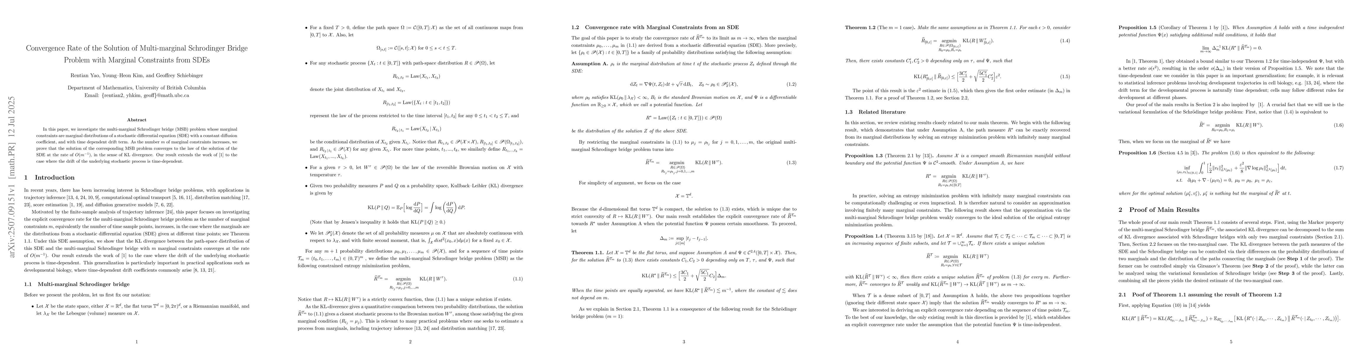 Thumbnail for Convergence Rate of the Solution of Multi-marginal Schrodinger Bridge
  Problem with Marginal Constraints from SDEs
