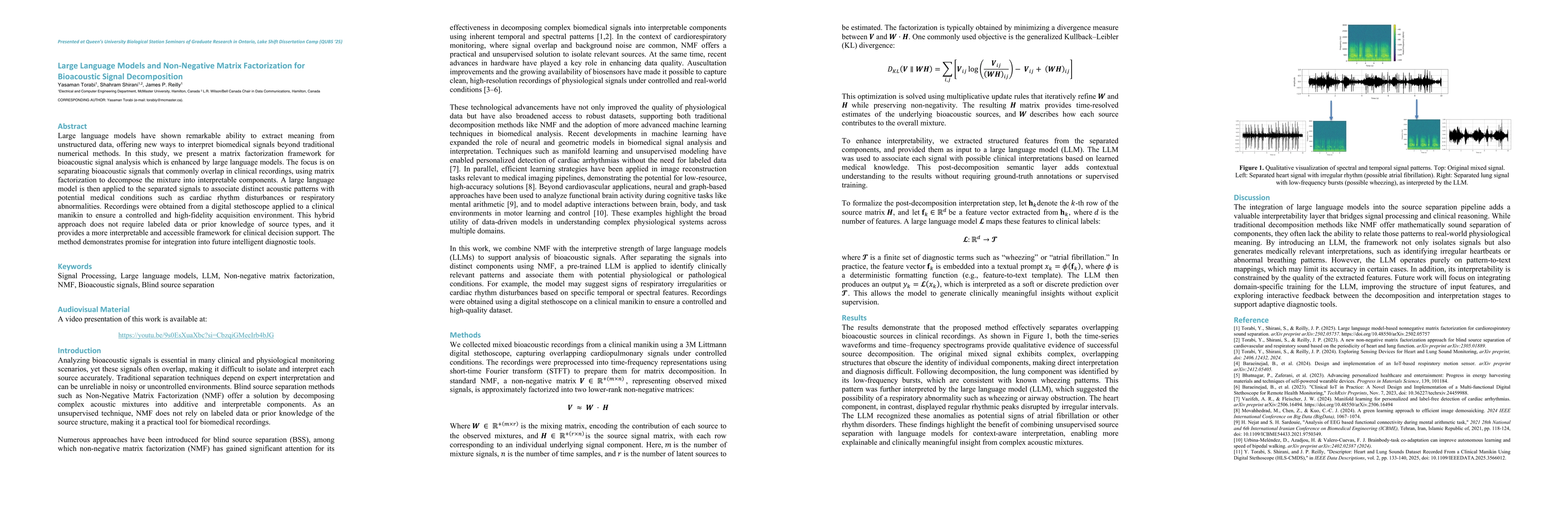 Thumbnail for Large Language Models and Non-Negative Matrix Factorization for
  Bioacoustic Signal Decomposition