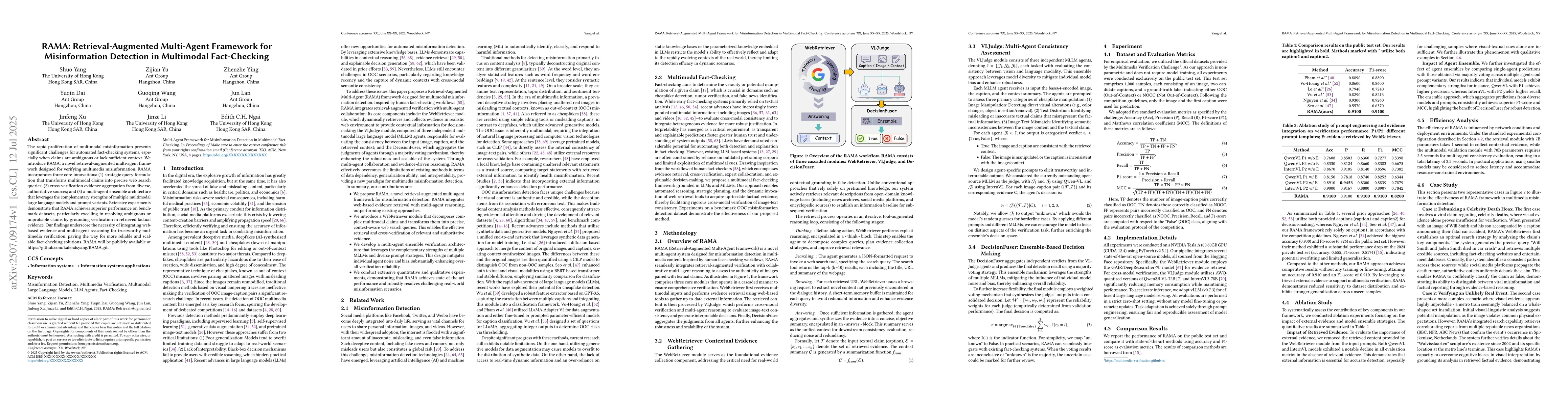 Thumbnail for RAMA: Retrieval-Augmented Multi-Agent Framework for Misinformation
  Detection in Multimodal Fact-Checking