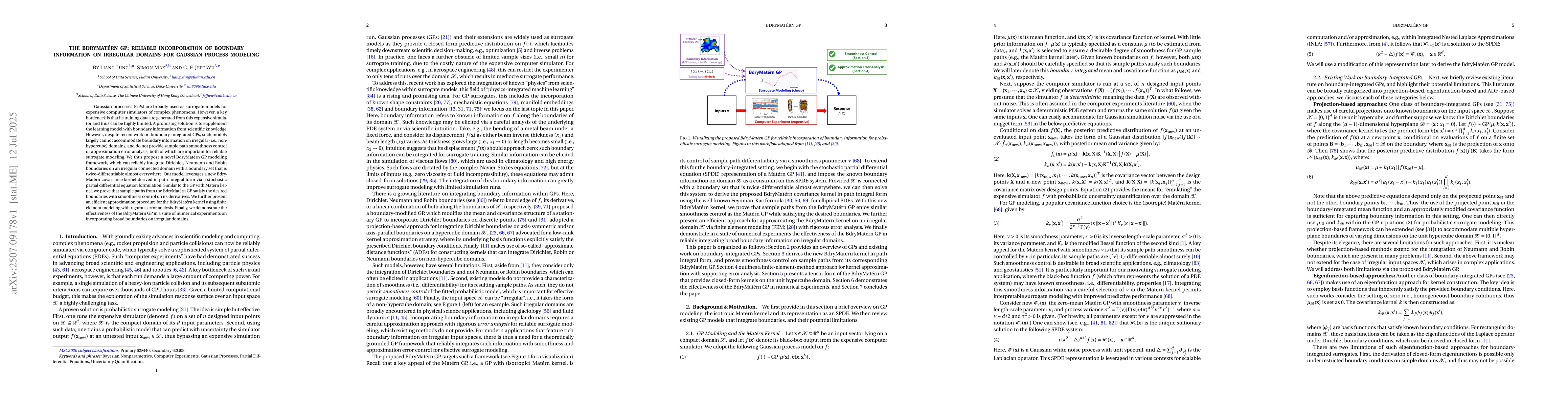 Thumbnail for The BdryMatérn GP: Reliable incorporation of boundary information on
  irregular domains for Gaussian process modeling