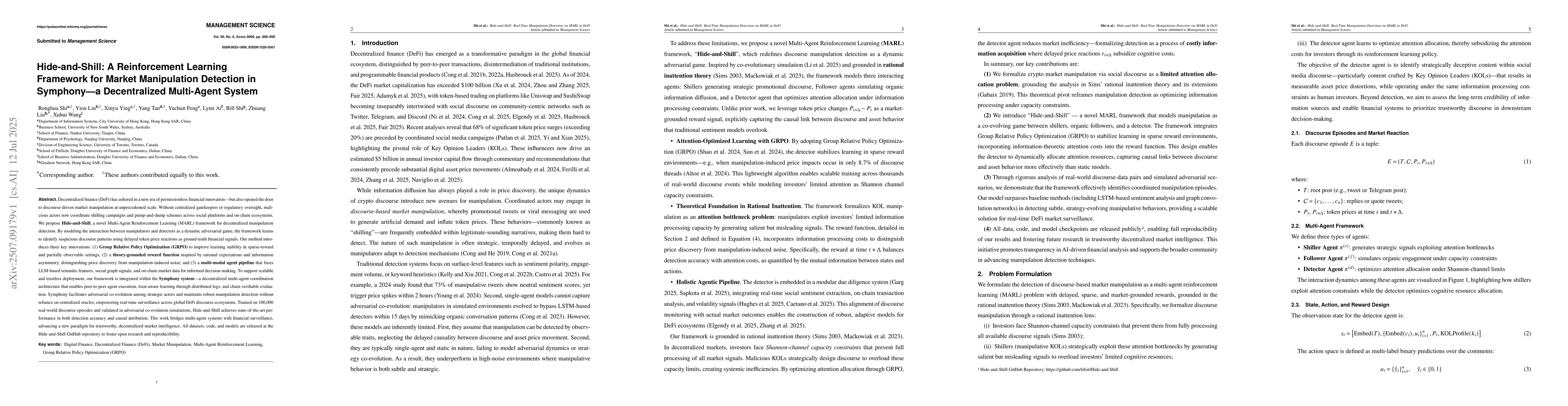 Thumbnail for Hide-and-Shill: A Reinforcement Learning Framework for Market
  Manipulation Detection in Symphony-a Decentralized Multi-Agent System