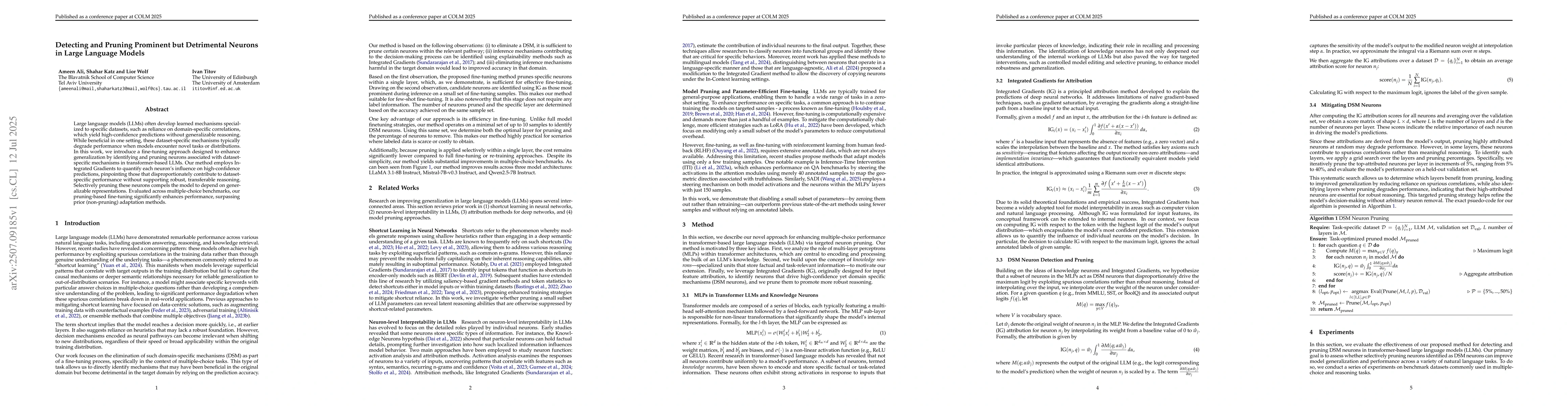 Thumbnail for Detecting and Pruning Prominent but Detrimental Neurons in Large
  Language Models