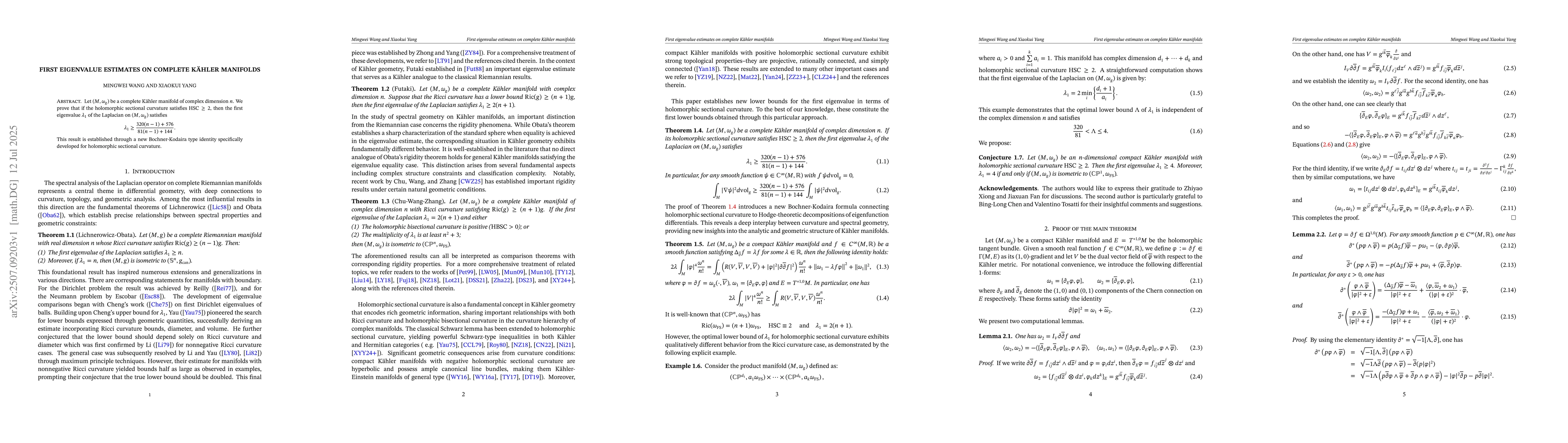 Thumbnail for First eigenvalue estimates on complete Kähler manifolds
