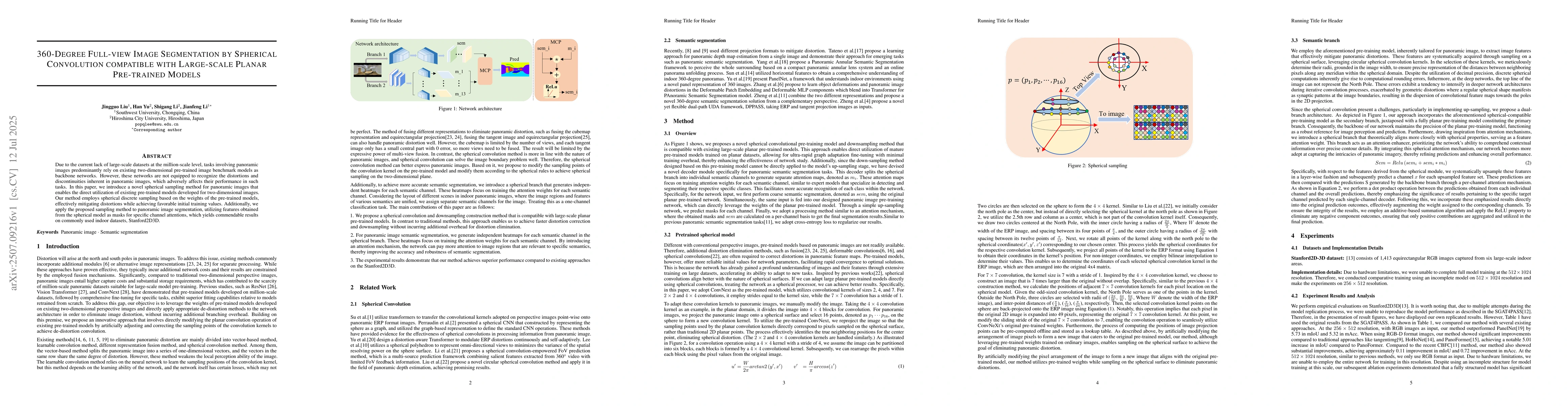 Thumbnail for 360-Degree Full-view Image Segmentation by Spherical Convolution
  compatible with Large-scale Planar Pre-trained Models