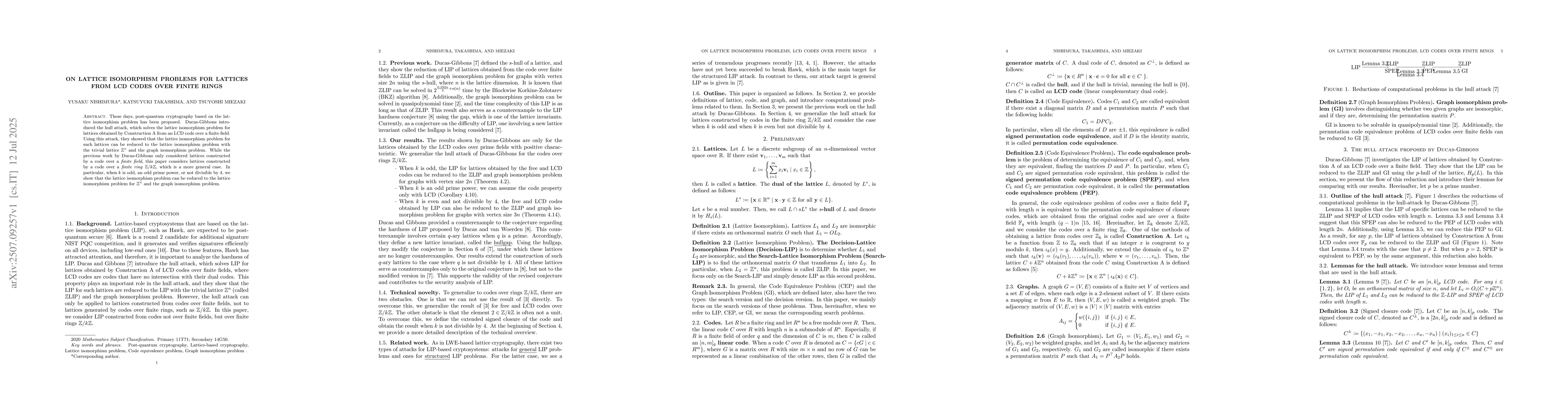 Thumbnail for On Lattice Isomorphism Problems for Lattices from LCD Codes over Finite
  Rings