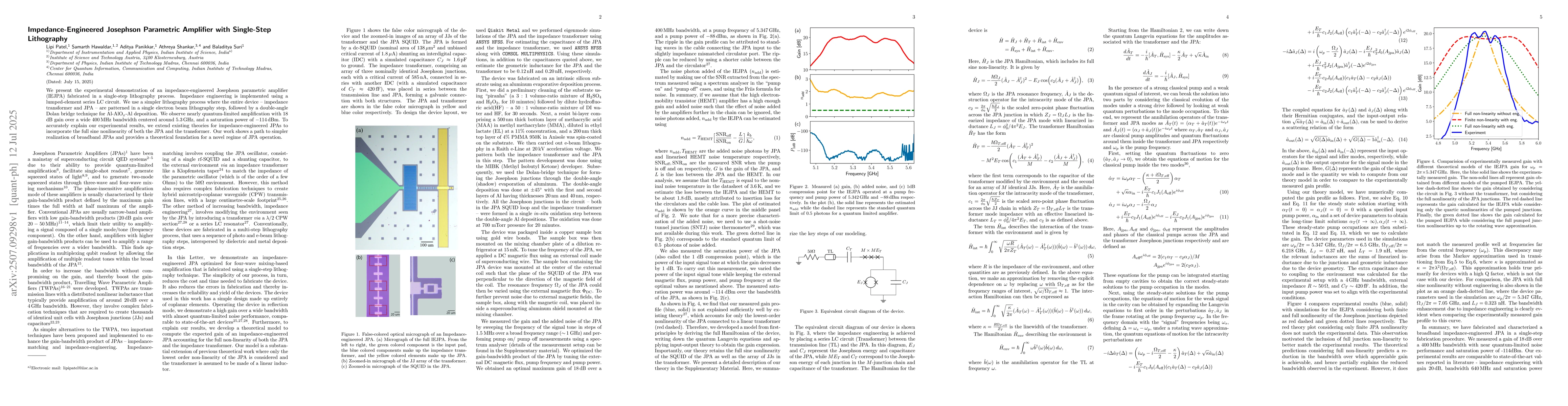 Thumbnail for Impedance-Engineered Josephson Parametric Amplifier with Single-Step
  Lithography