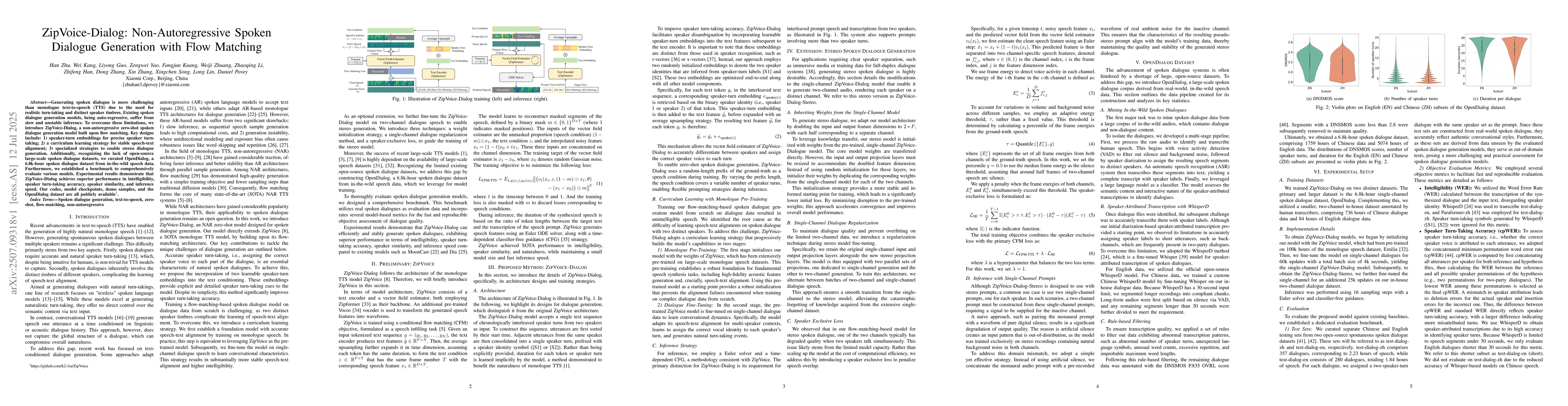 Thumbnail for ZipVoice-Dialog: Non-Autoregressive Spoken Dialogue Generation with Flow
  Matching