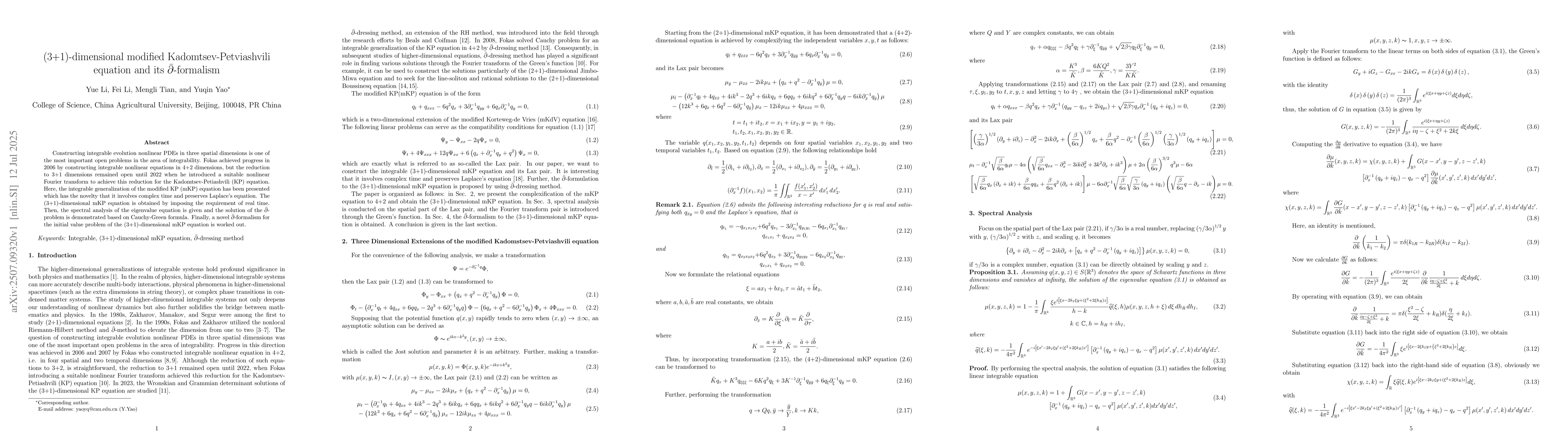 Thumbnail for (3+1)-dimensional modified Kadomtsev-Petviashvili equation and its
  \bar{\partial}-formalism