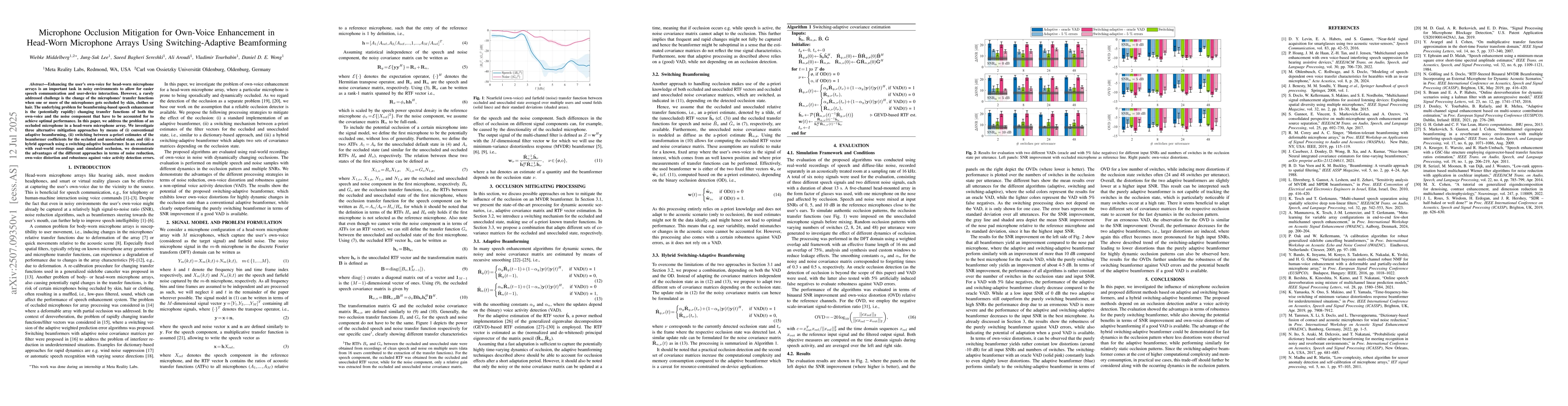 Thumbnail for Microphone Occlusion Mitigation for Own-Voice Enhancement in Head-Worn
  Microphone Arrays Using Switching-Adaptive Beamforming