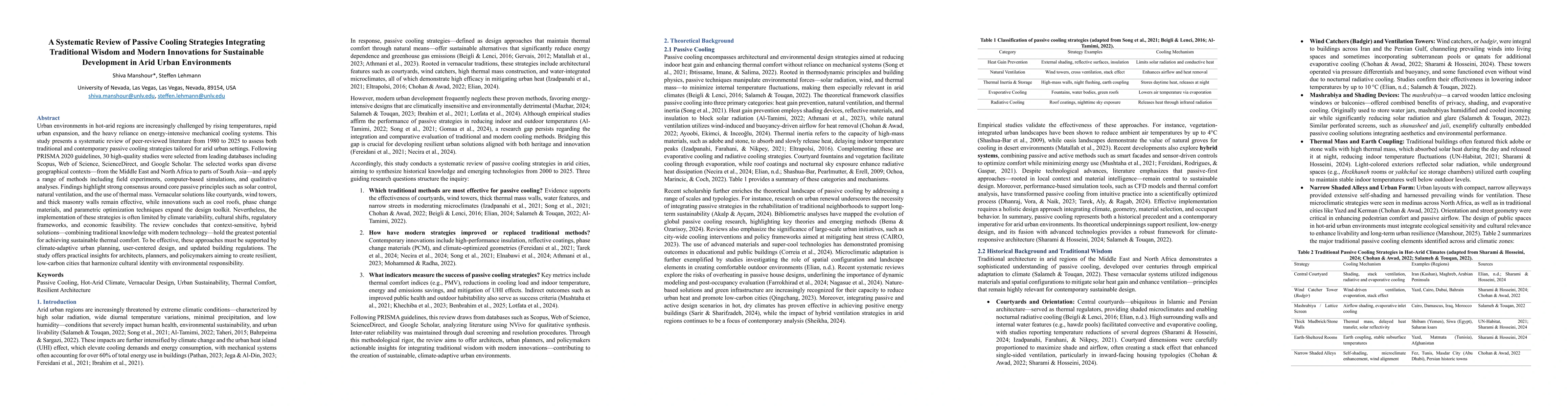Thumbnail for A Systematic Review of Passive Cooling Strategies Integrating
  Traditional Wisdom and Modern Innovations for Sustainable Development in Arid
  Urban Environments