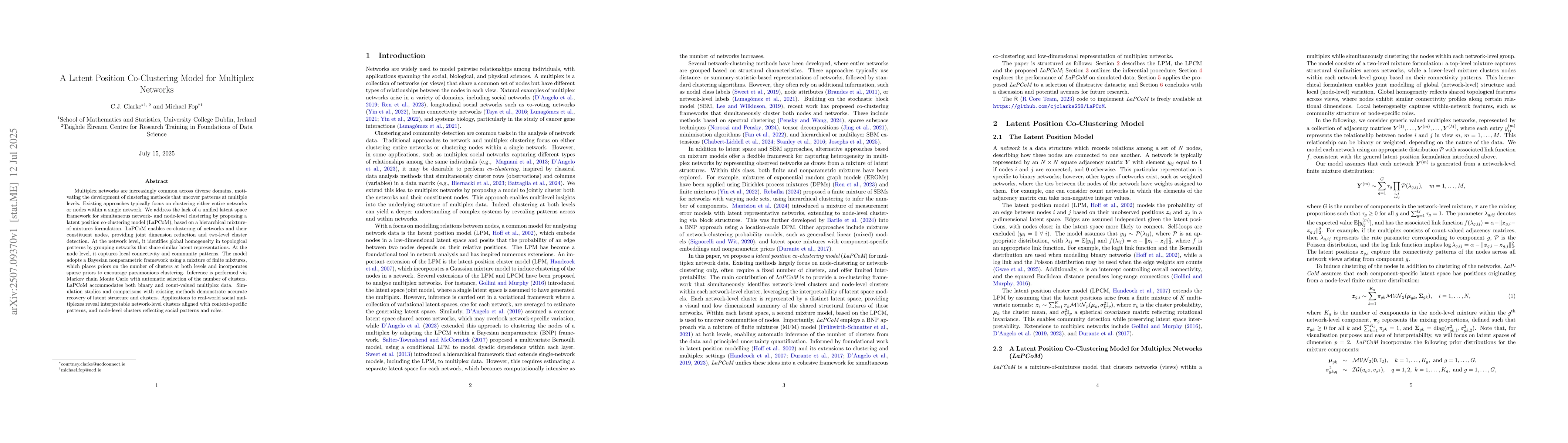 Thumbnail for A Latent Position Co-Clustering Model for Multiplex Networks