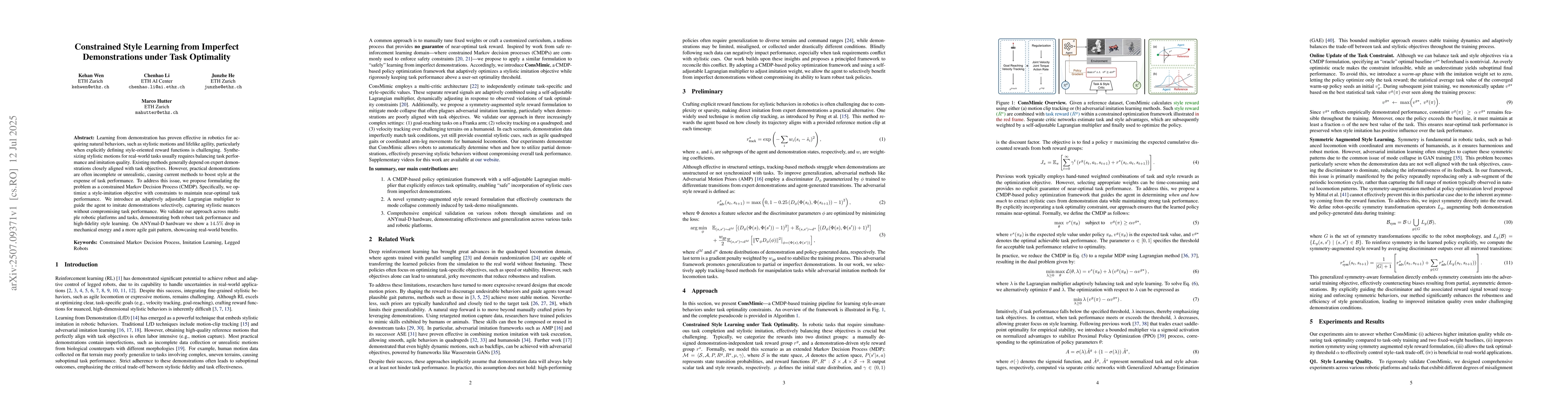Thumbnail for Constrained Style Learning from Imperfect Demonstrations under Task
  Optimality