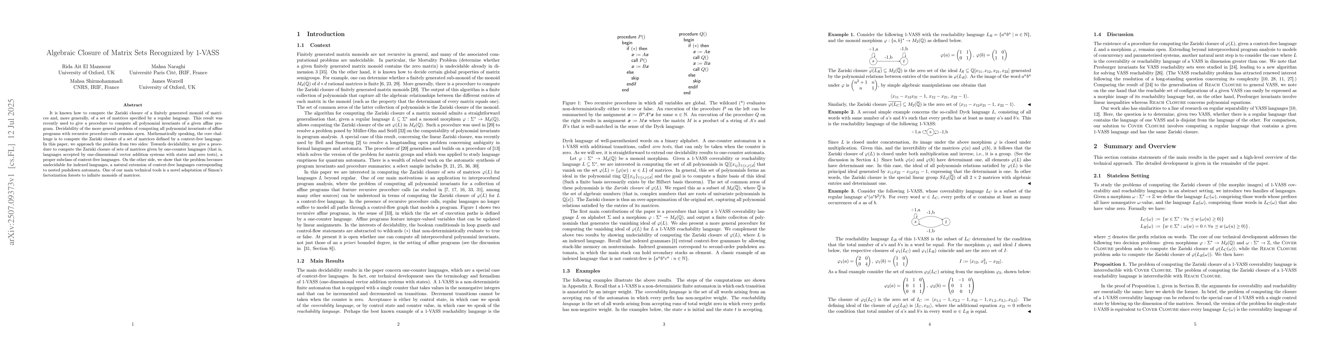 Thumbnail for Algebraic Closure of Matrix Sets Recognized by 1-VASS