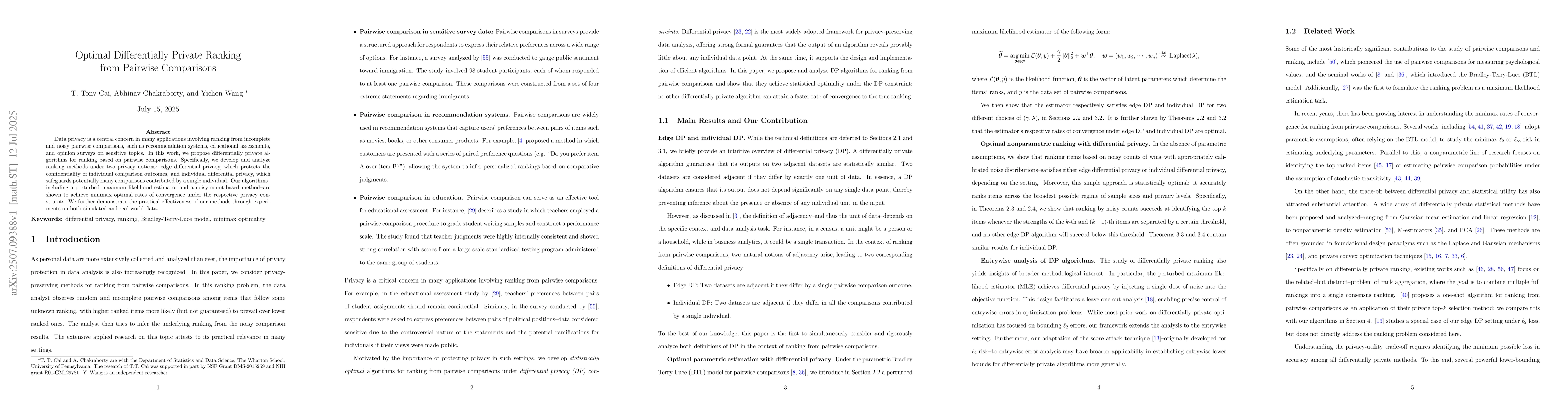 Thumbnail for Optimal Differentially Private Ranking from Pairwise Comparisons