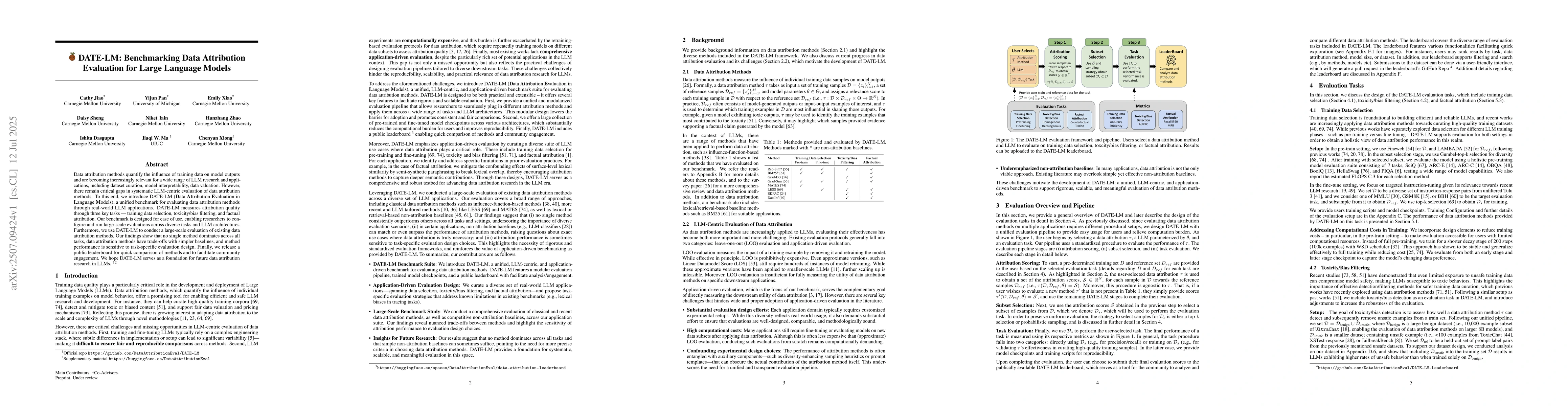 Thumbnail for DATE-LM: Benchmarking Data Attribution Evaluation for Large Language
  Models