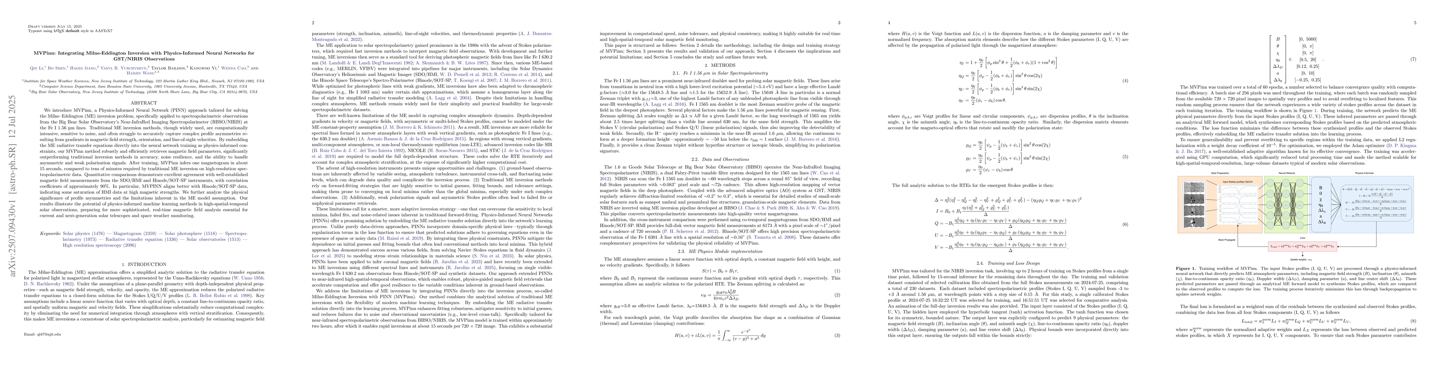 Thumbnail for MVPinn: Integrating Milne-Eddington Inversion with Physics-Informed
  Neural Networks for GST/NIRIS Observations