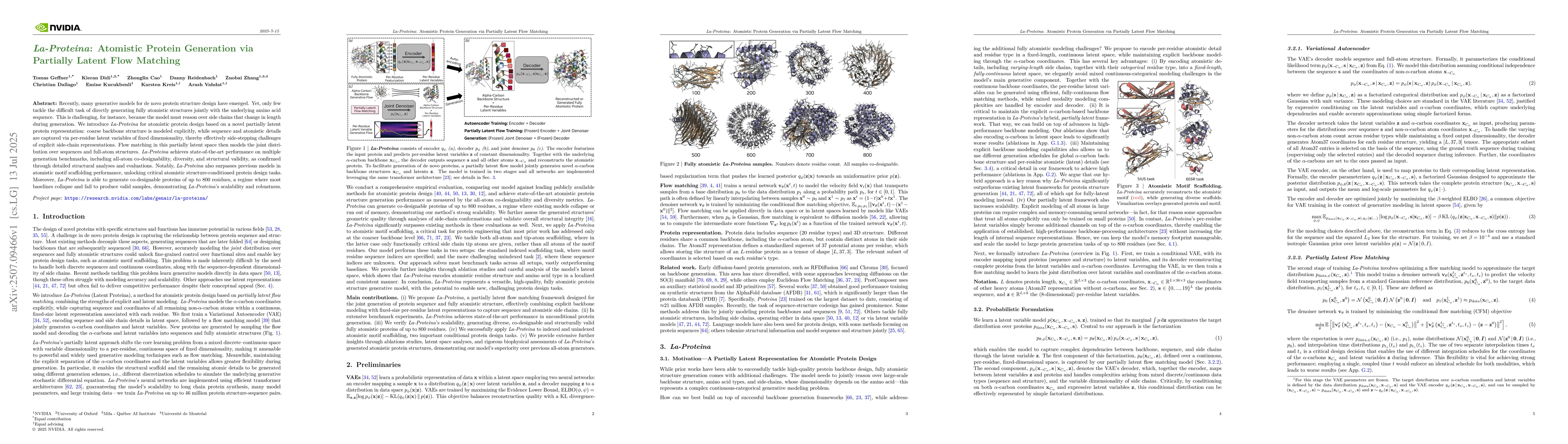 Thumbnail for La-Proteina: Atomistic Protein Generation via Partially Latent Flow
  Matching