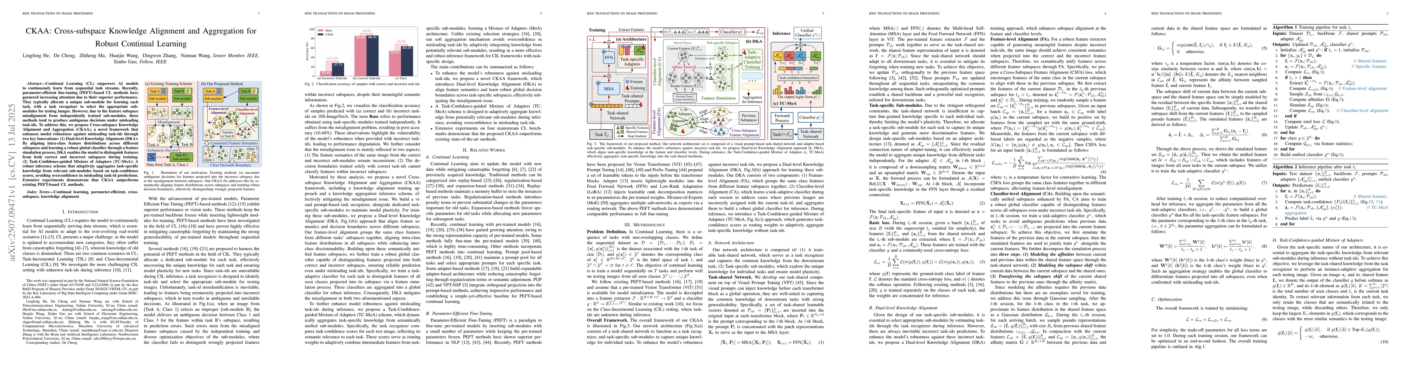 Thumbnail for CKAA: Cross-subspace Knowledge Alignment and Aggregation for Robust
  Continual Learning