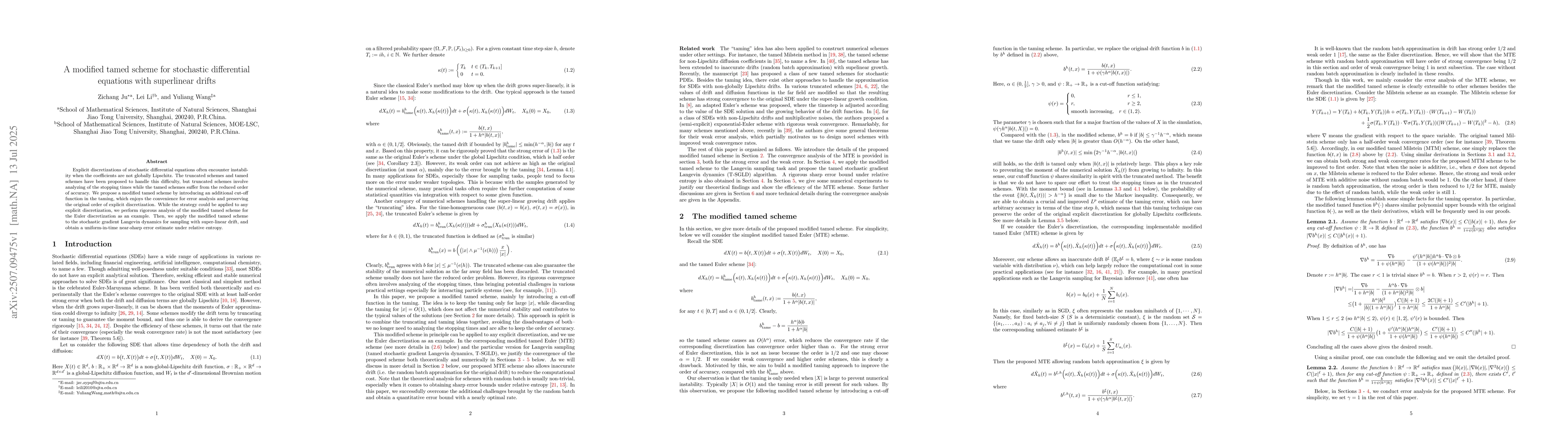 Thumbnail for A modified tamed scheme for stochastic differential equations with
  superlinear drifts