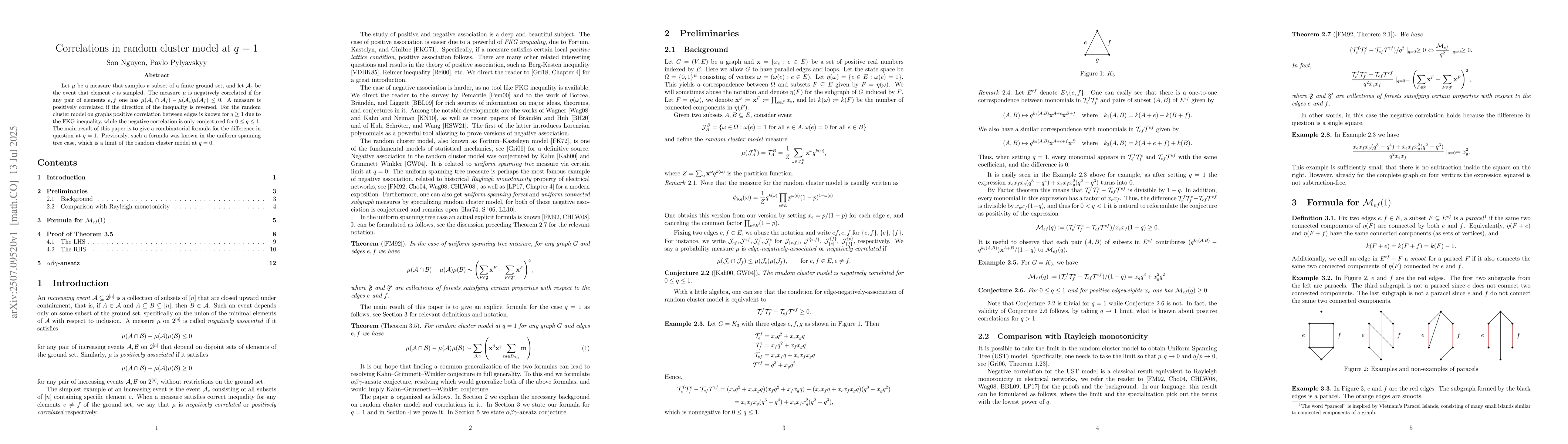 Thumbnail for Correlations in random cluster model at $q=1$