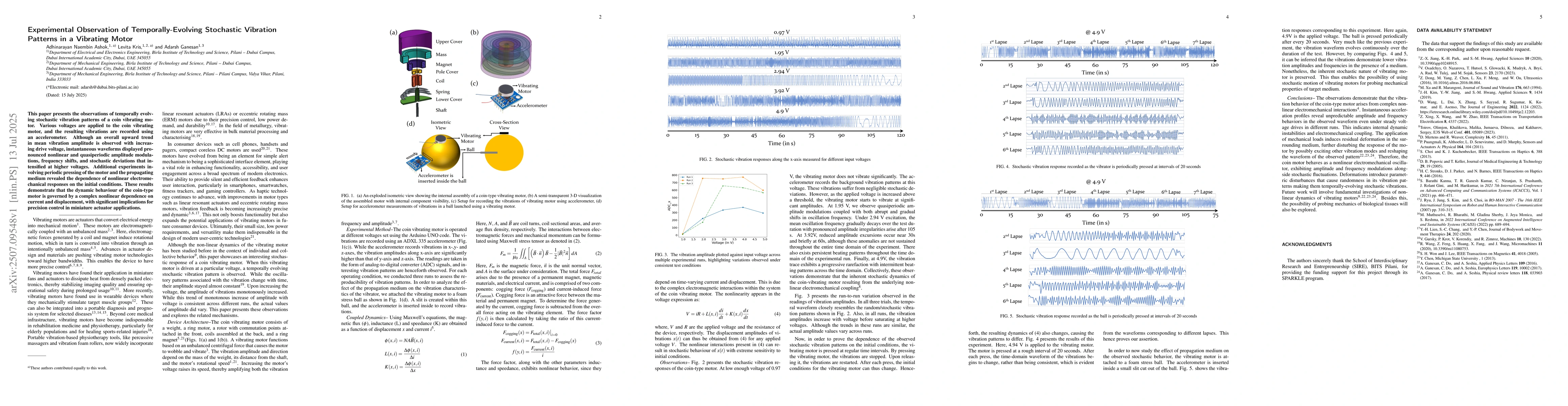 Thumbnail for Experimental Observation of Temporally-Evolving Stochastic Vibration
  Patterns in a Vibrating Motor