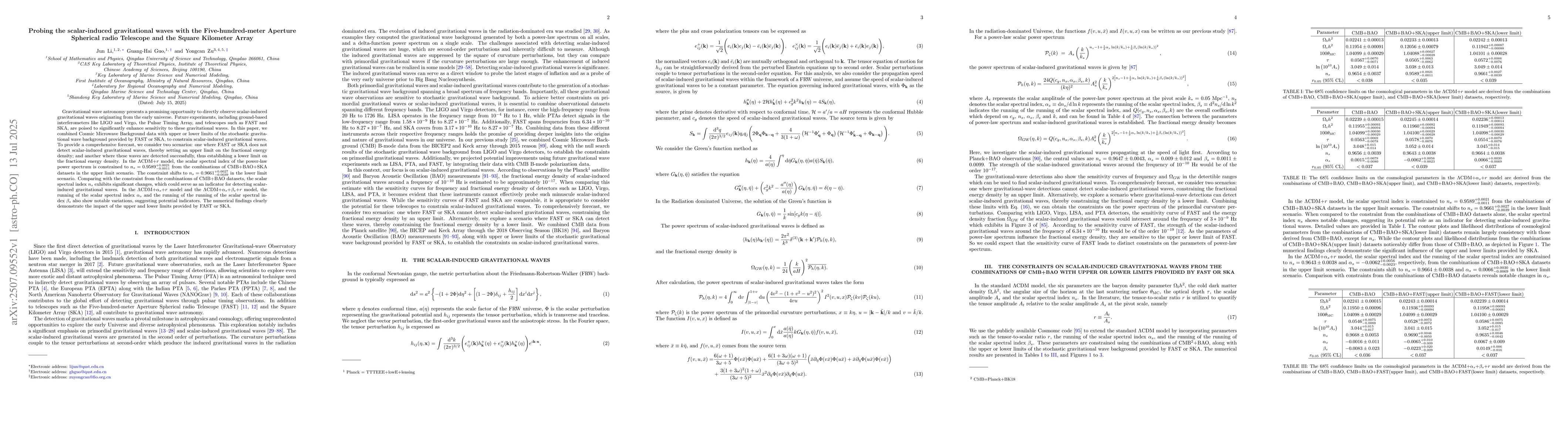 Thumbnail for Probing the scalar-induced gravitational waves with the
  Five-hundred-meter Aperture Spherical radio Telescope and the Square
  Kilometer Array
