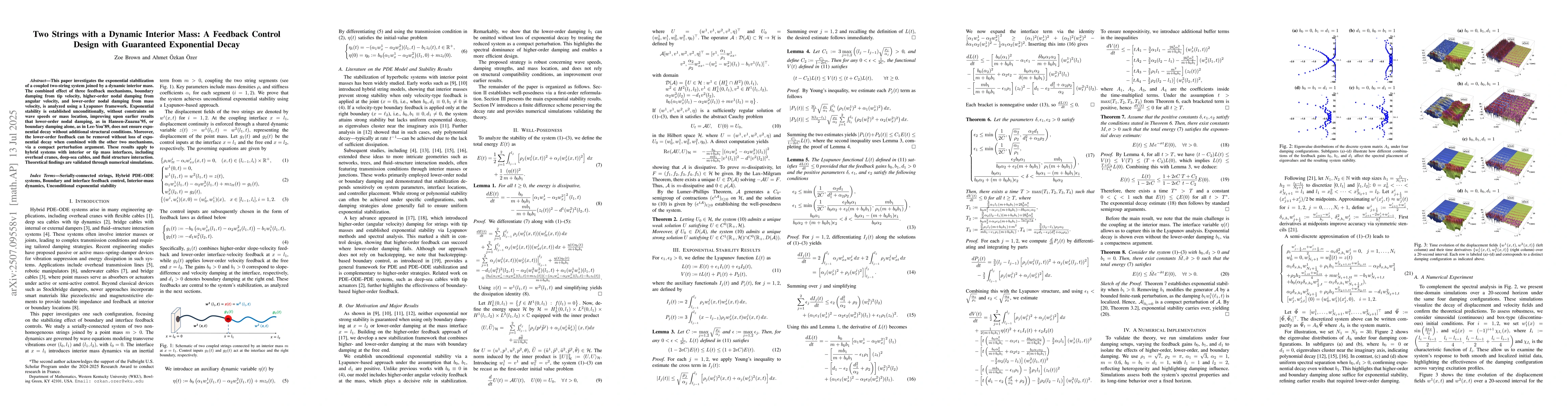 Thumbnail for Two Strings with a Dynamic Interior Mass: A Feedback Control Design with
  Guaranteed Exponential Decay