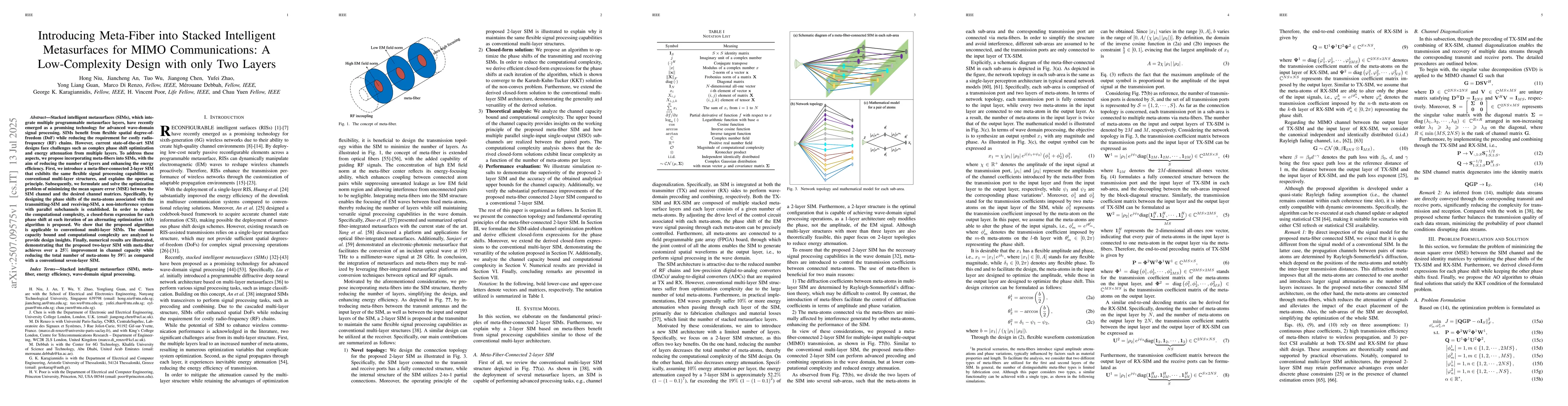 Thumbnail for Introducing Meta-Fiber into Stacked Intelligent Metasurfaces for MIMO
  Communications: A Low-Complexity Design with only Two Layers
