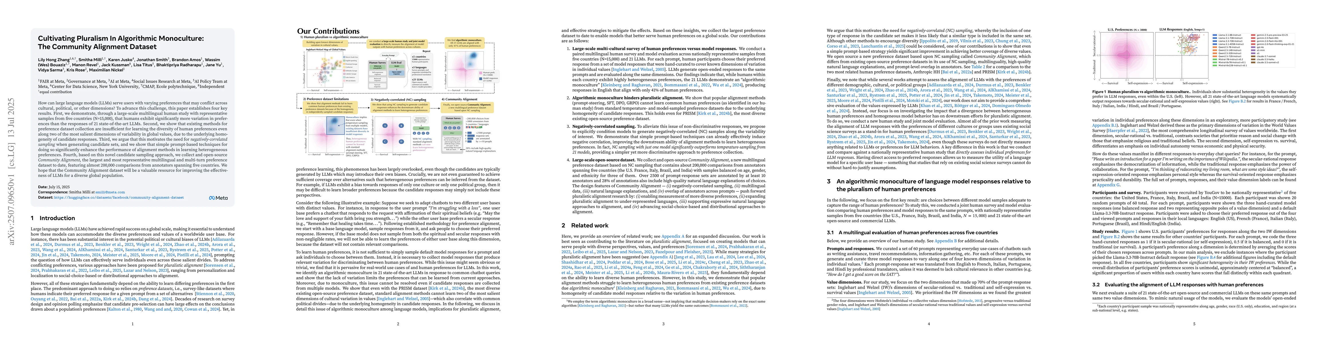 Thumbnail for Cultivating Pluralism In Algorithmic Monoculture: The Community
  Alignment Dataset