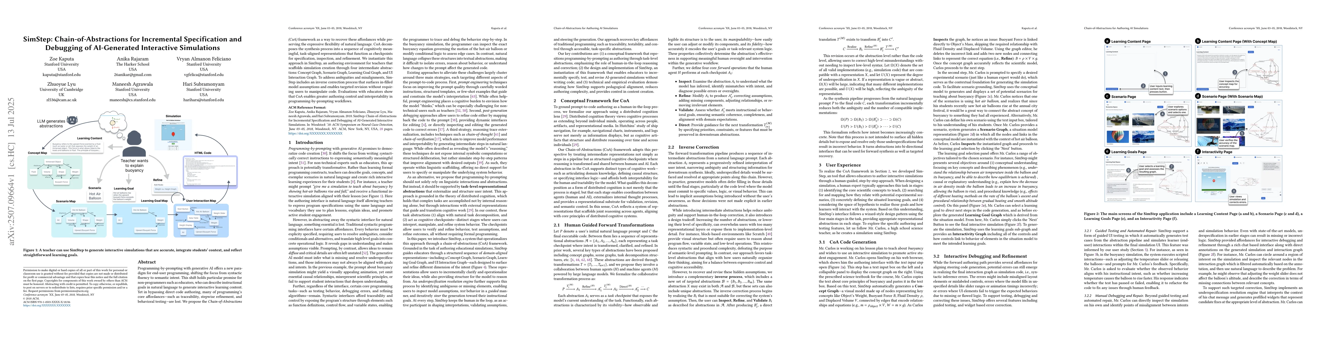 Thumbnail for SimStep: Chain-of-Abstractions for Incremental Specification and
  Debugging of AI-Generated Interactive Simulations