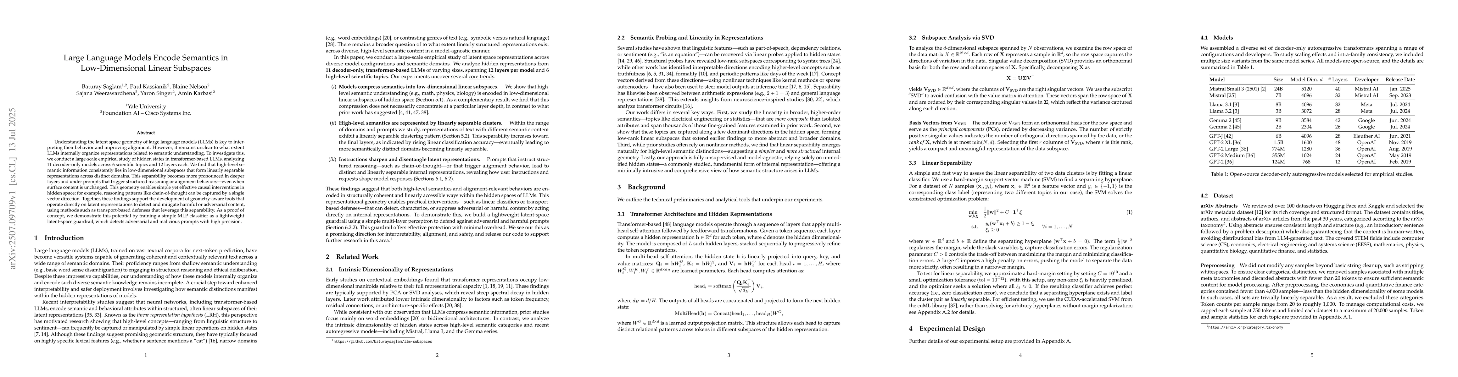 Thumbnail for Large Language Models Encode Semantics in Low-Dimensional Linear
  Subspaces