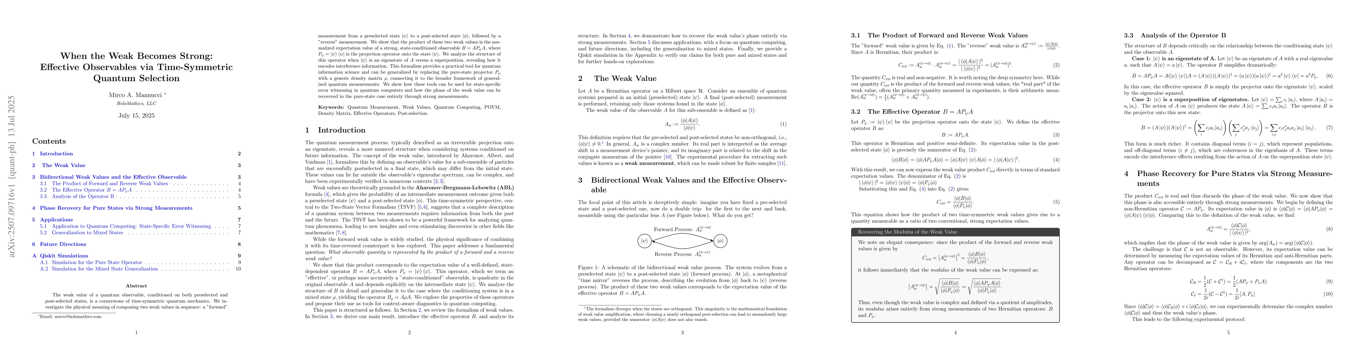Thumbnail for When the Weak Becomes Strong: Effective Observables via Time-Symmetric
  Quantum Selection