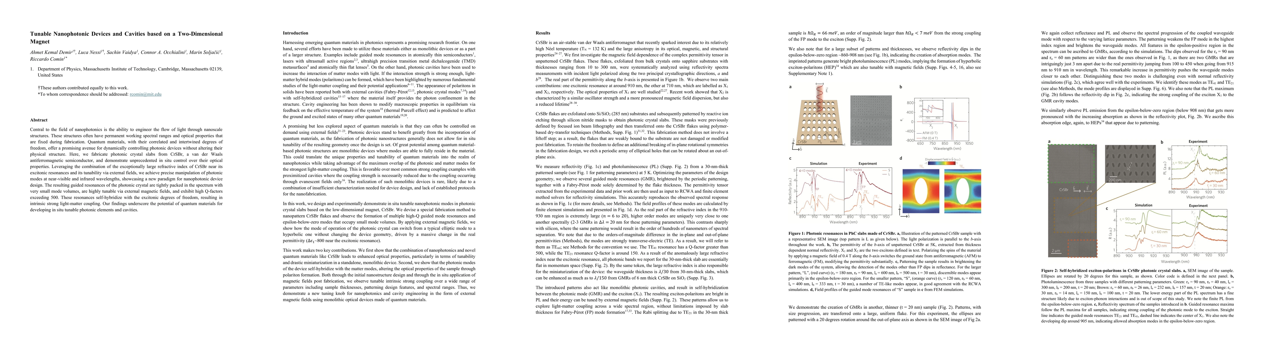 Thumbnail for Tunable Nanophotonic Devices and Cavities based on a Two-Dimensional
  Magnet