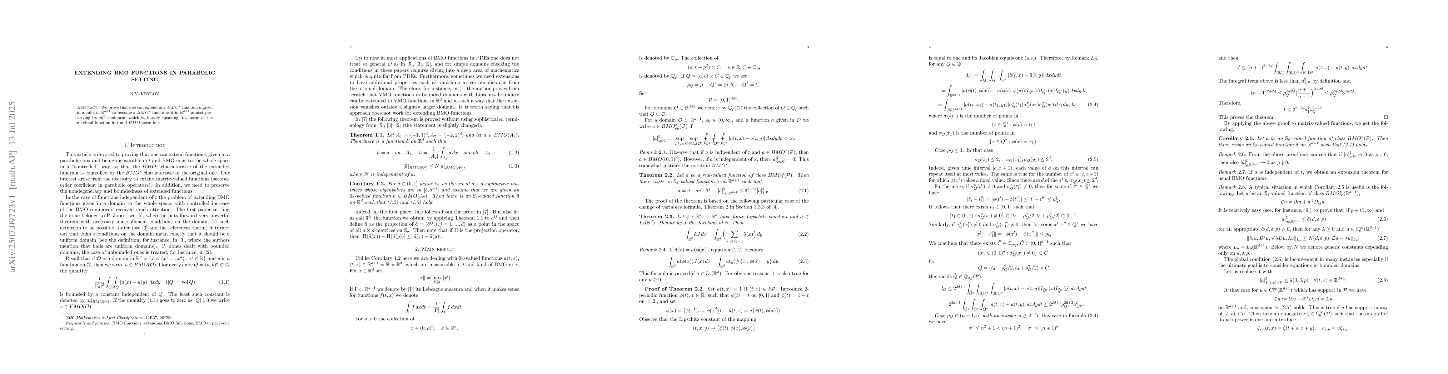 Thumbnail for Extending BMO functions in parabolic setting