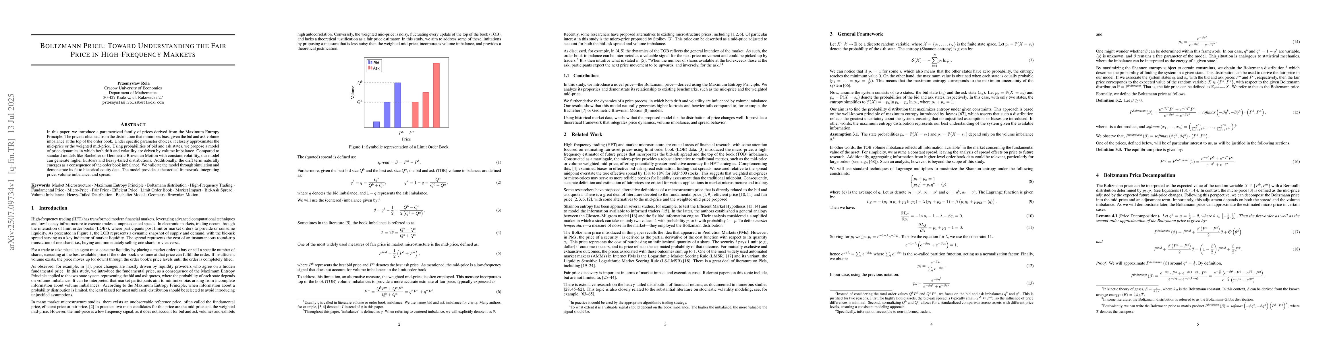 Thumbnail for Boltzmann Price: Toward Understanding the Fair Price in High-Frequency
  Markets