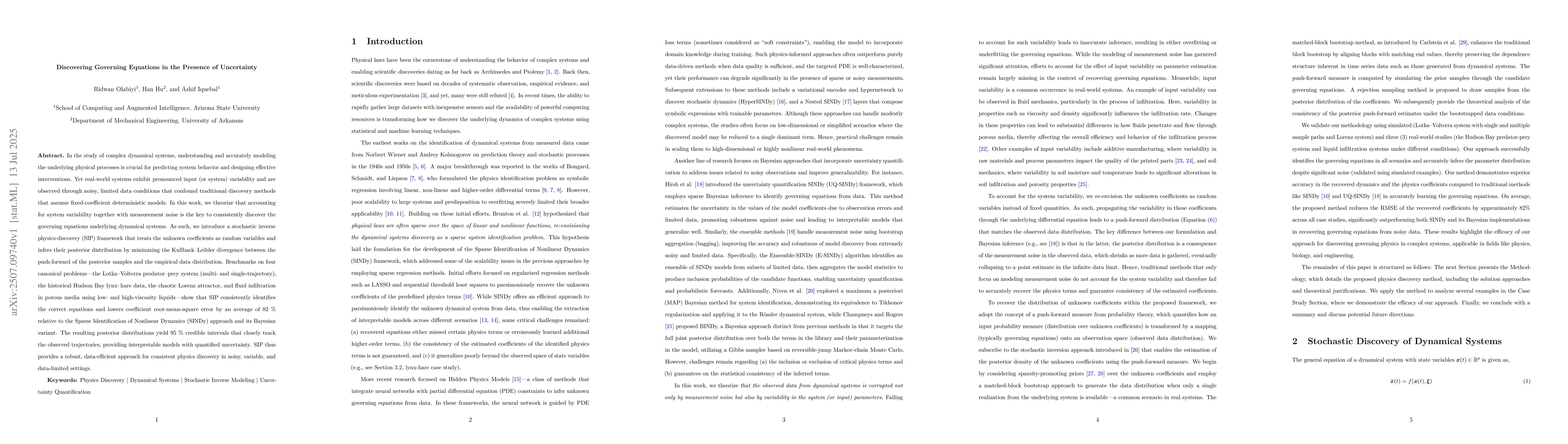 Thumbnail for Discovering Governing Equations in the Presence of Uncertainty