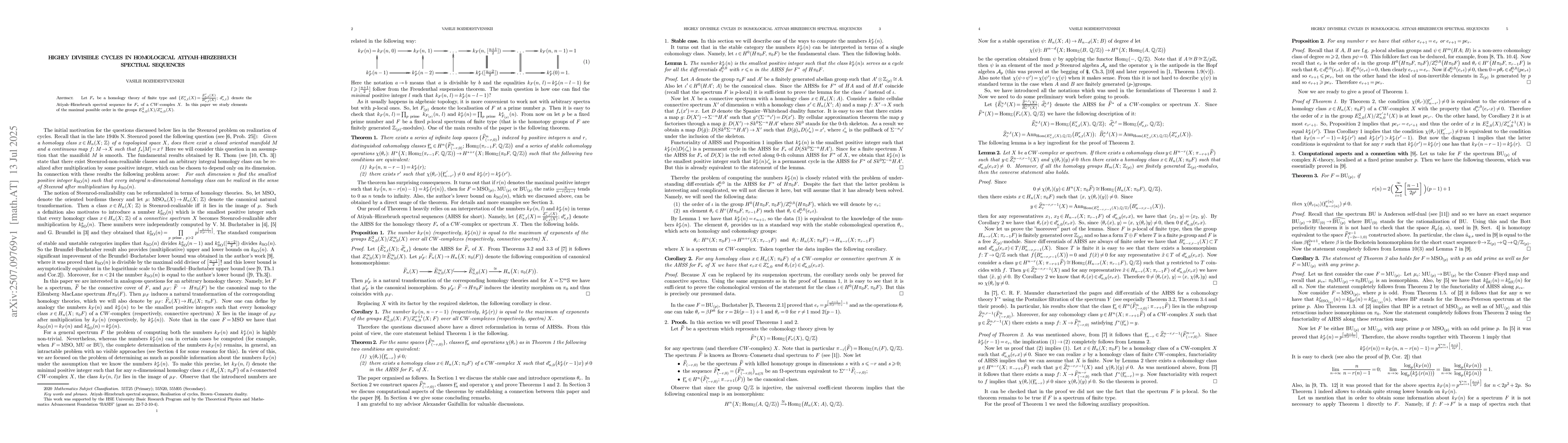Thumbnail for Highly divisible cycles in homological Atiyah-Hirzebruch spectral
  sequences