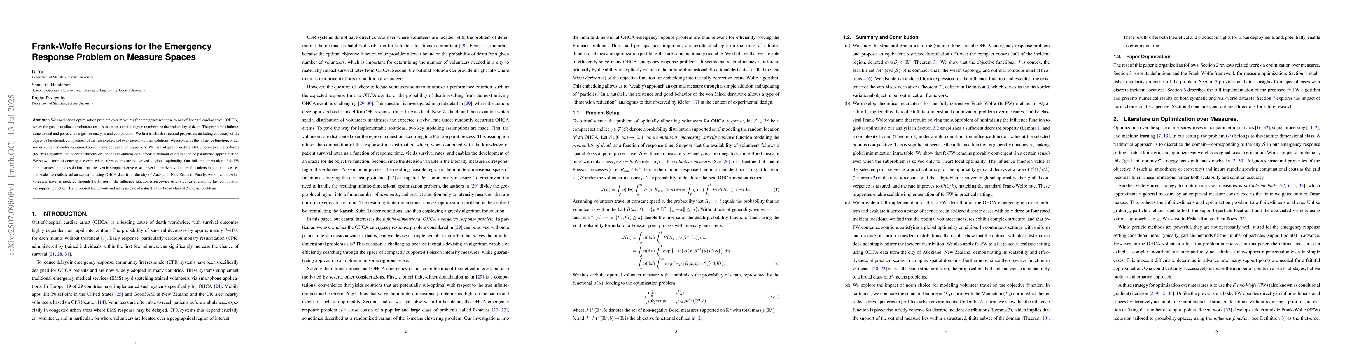 Thumbnail for Frank-Wolfe Recursions for the Emergency Response Problem on Measure
  Spaces