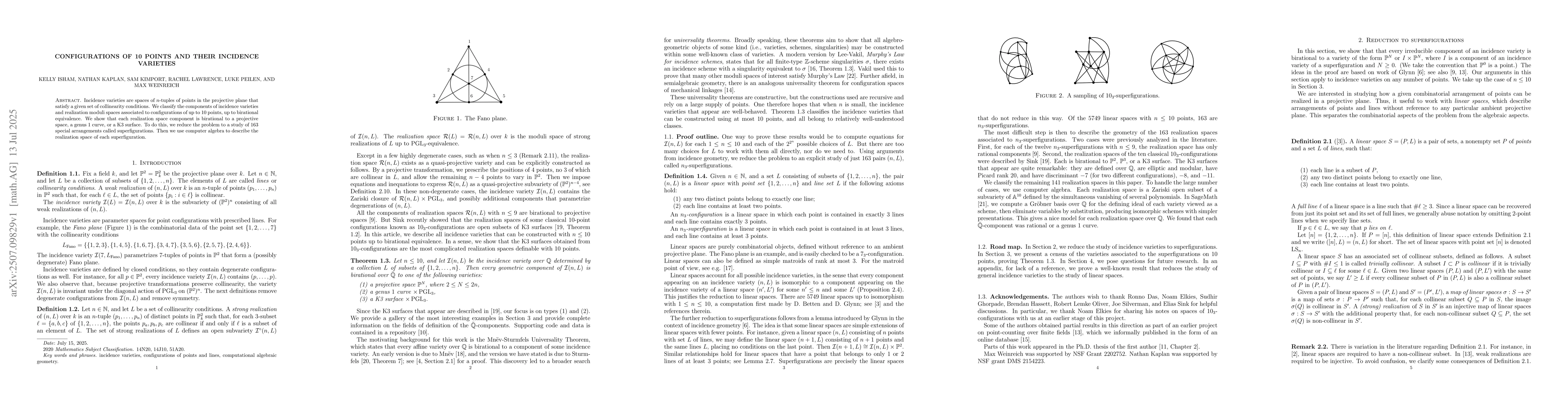 Thumbnail for Configurations of 10 points and their incidence varieties
