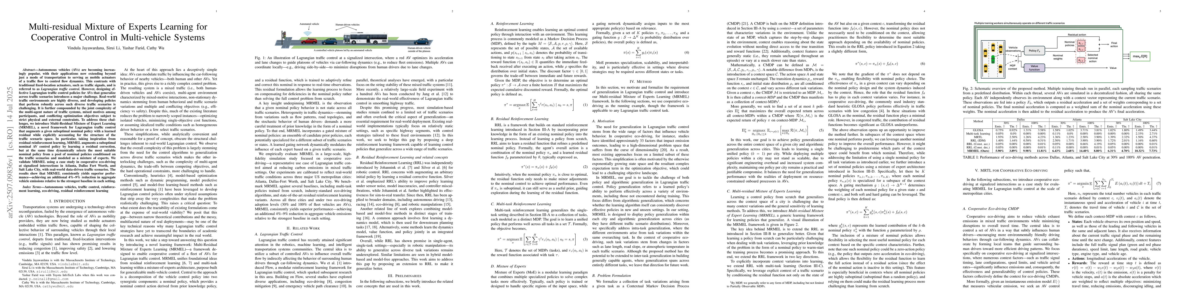 Thumbnail for Multi-residual Mixture of Experts Learning for Cooperative Control in
  Multi-vehicle Systems